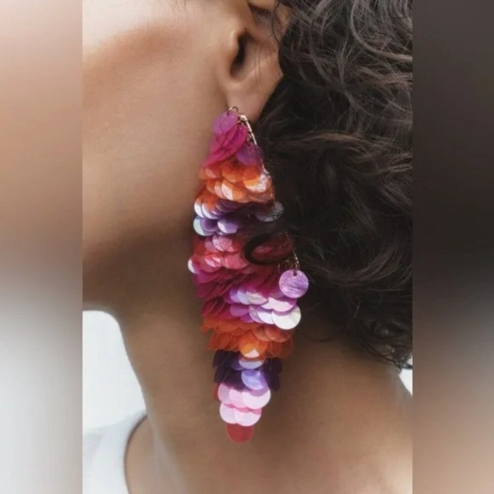Zara Cascade Sequins Earrings Nwt 🔥🔥✨💖💖 - Picture 5 of 8